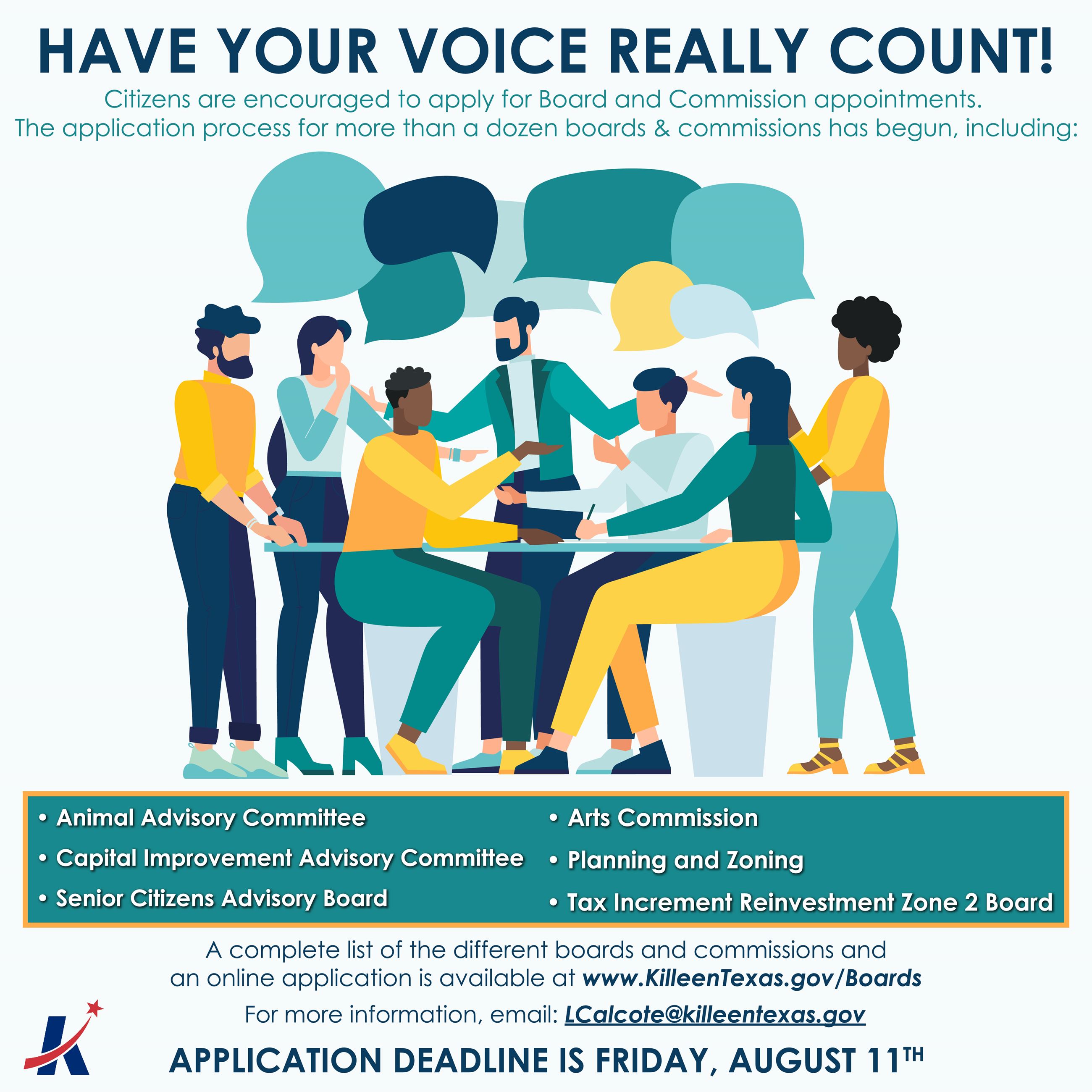 Flyer text: Have your voice really count, application deadline is Friday, August 11th